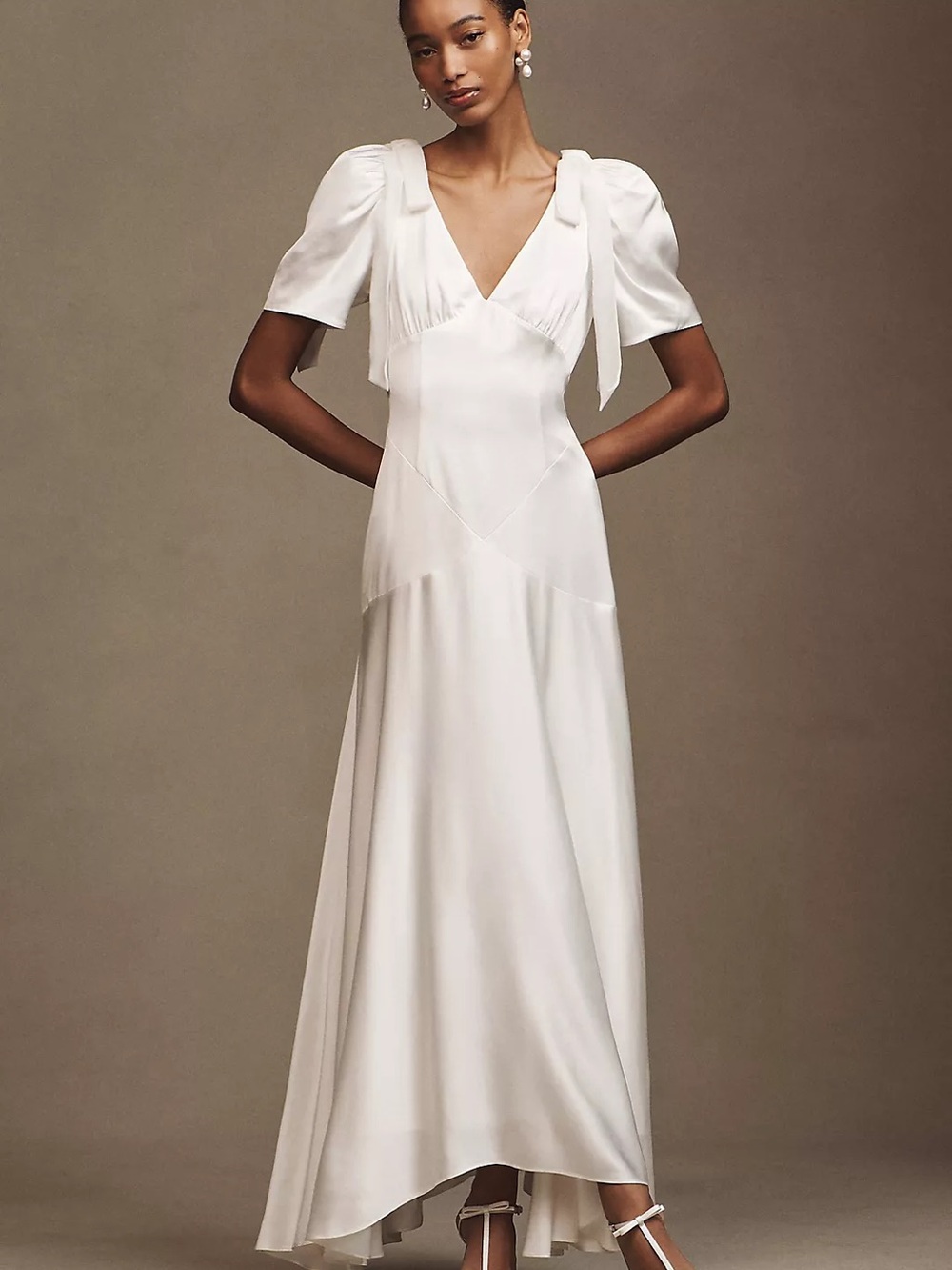 Mare Mare V-Neck Bow Flutter-Sleeve Velvet Slip Dress